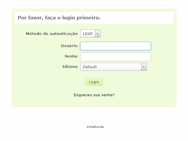 Tela de acesso ao ambiente Limesurvey
