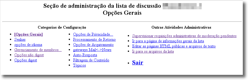 Opções gerais de configuração do Mailman